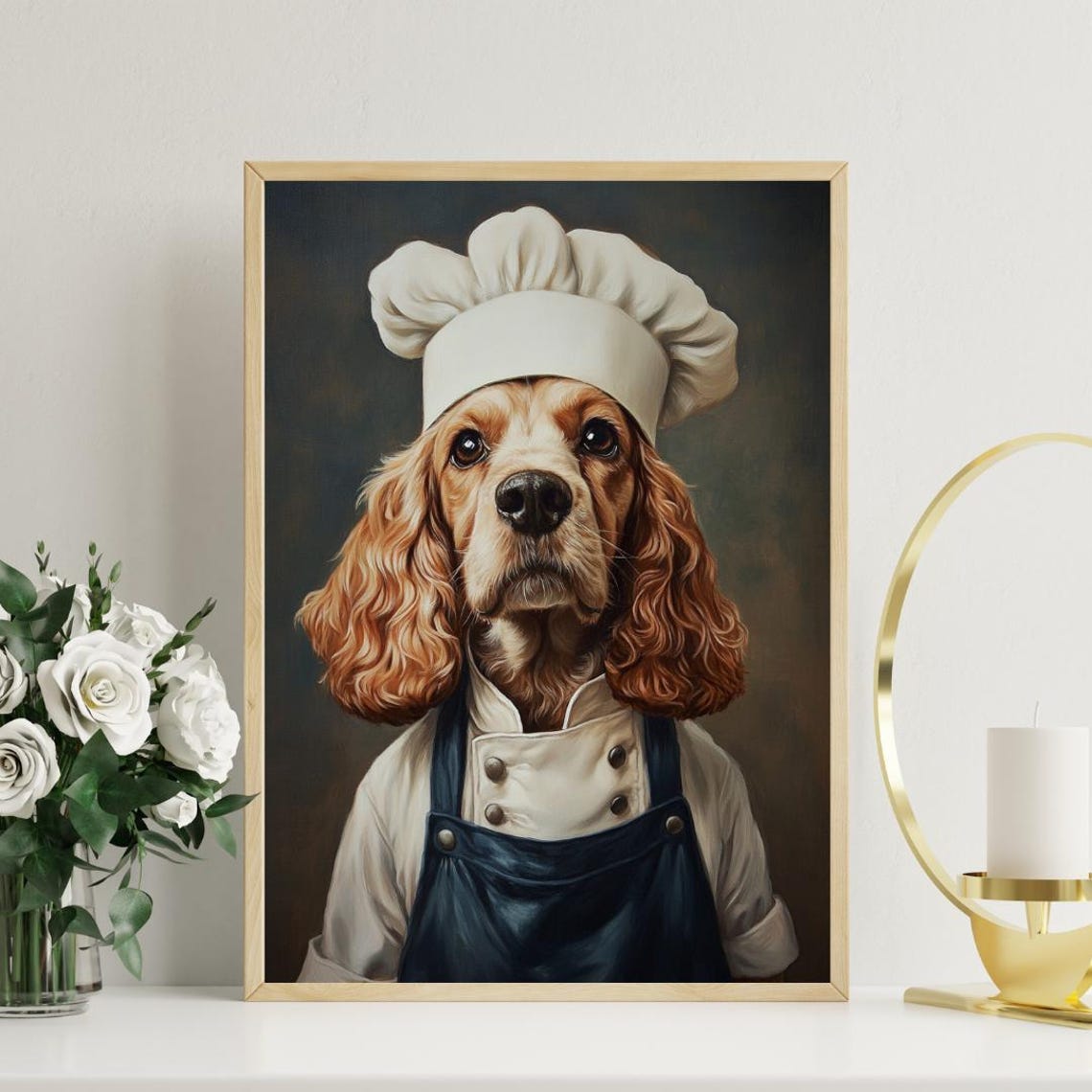 English Cocker Spaniel In Chefs Hat Poster Pet Poster Cocker Spaniel In Apron Print Funny Dog Wall Art Cocker Spaniel Portrait Kitchen - Image 3
