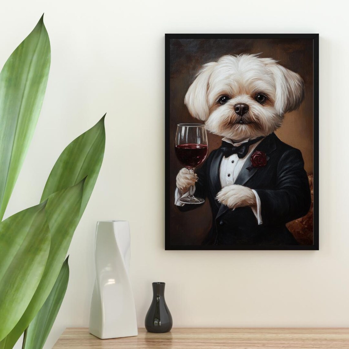 Maltese In Tuxedo Funny Dog Portrait Poster - Image 2