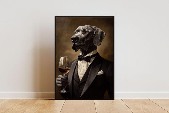 Great Dane In Tuxedo Poster Poster Great Dane In Suit Print Dog Wall Art Great Dane Portrait Living Room Poster Funny Great Dane Art