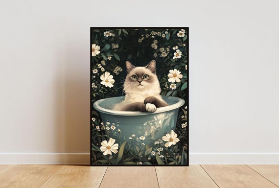 Birman In Bathtub Poster Funny Cat Poster Birman Bathroom Print Birman Bath Poster Pet Poster Cat Bathroom Wall Art Funny Cat Print