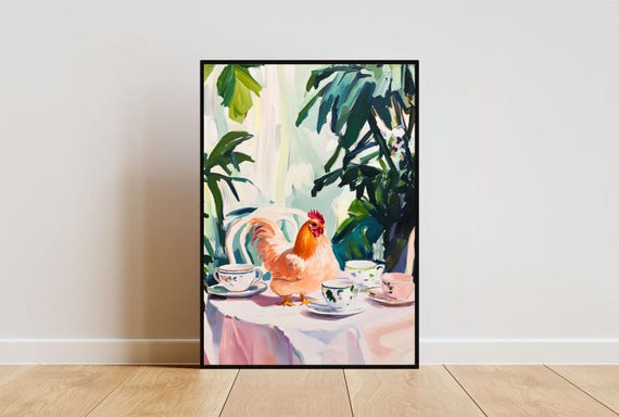 Retro Chicken Poster Chicken Oil Painting Vintage Chicken Poster Animal Dining Room Wall Art Retro Animal Poster Funny Chicken Wall Art