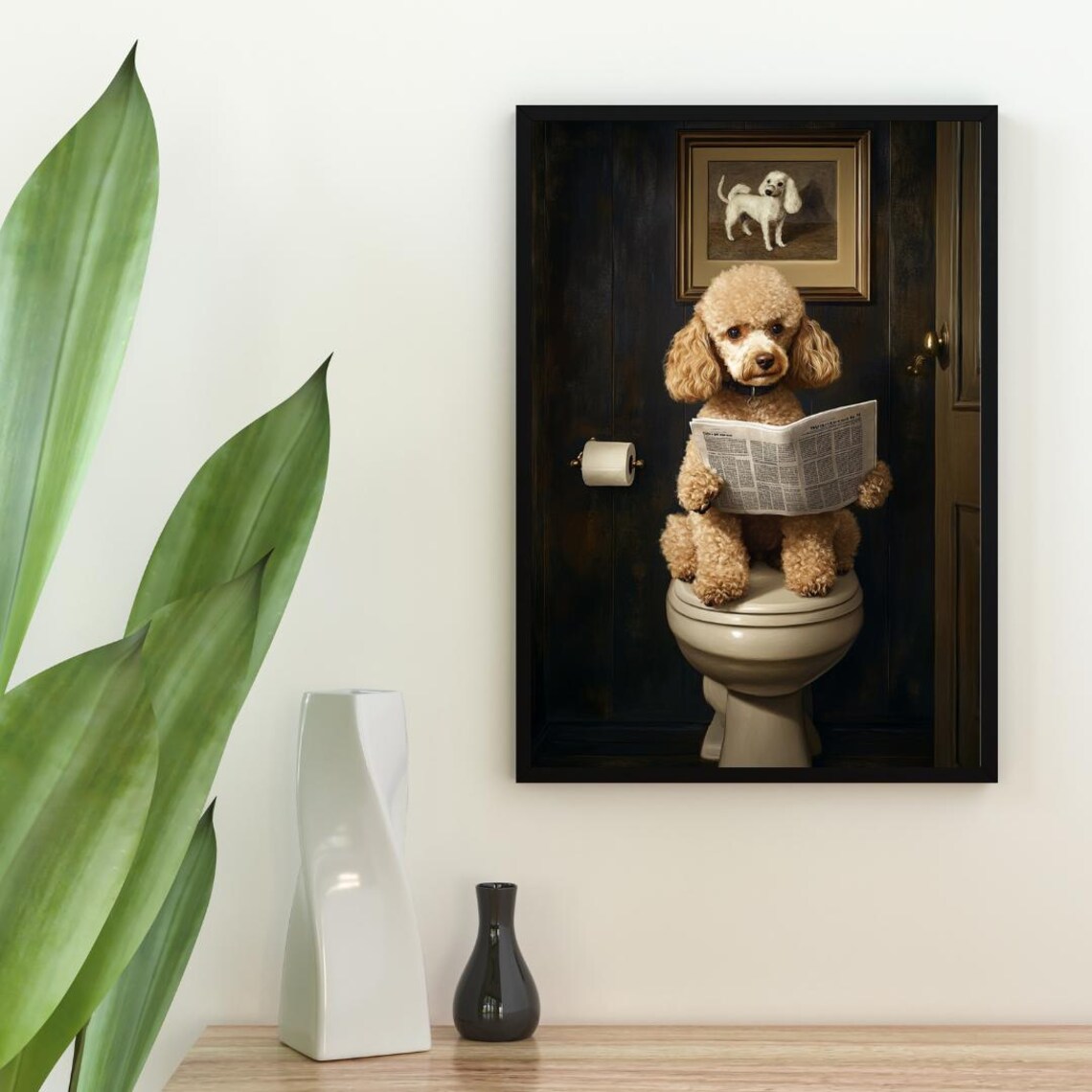 Poodle Toilet Bathroom Poster, Dog Portrait Print - Image 2