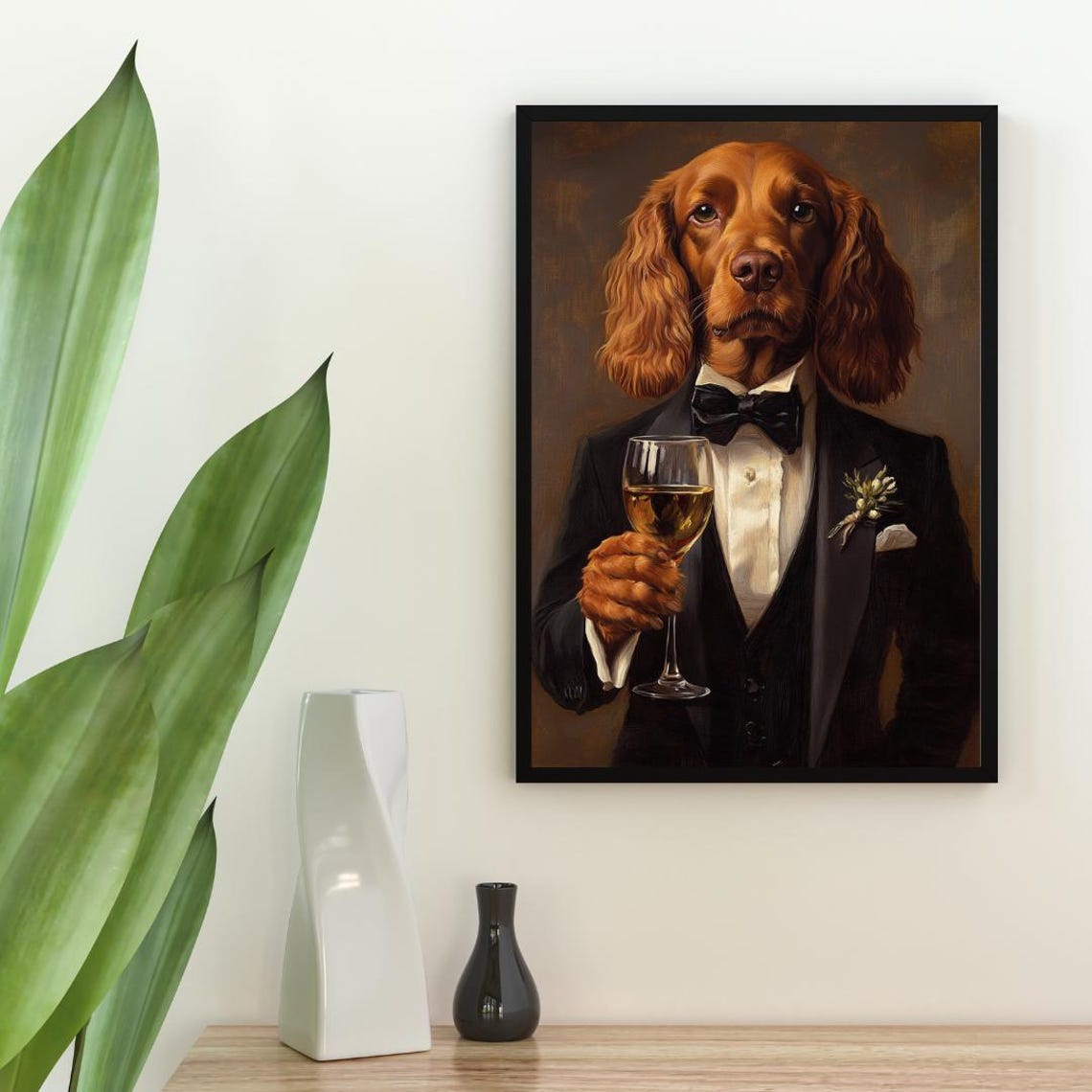 Irish Setter in Tuxedo with Wine Glass Renaissance Dog Poster - Image 2