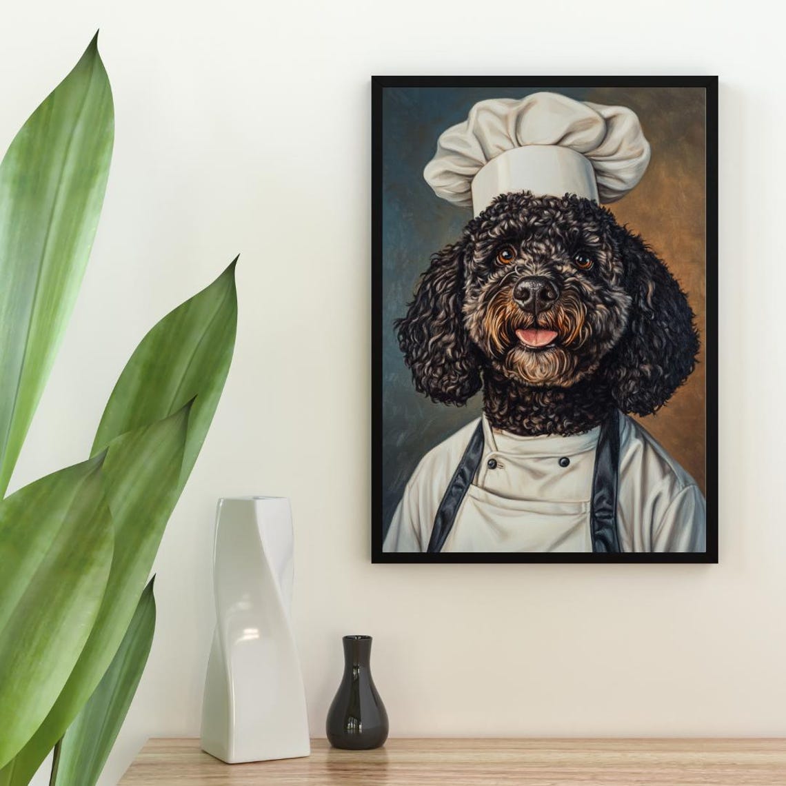 Portuguese Water Dog In Chefs Hat Poster Pet Poster Portuguese Water Dog In Apron Print Funny Dog Wall Art Portrait Dog Kitchen Poster - Image 2