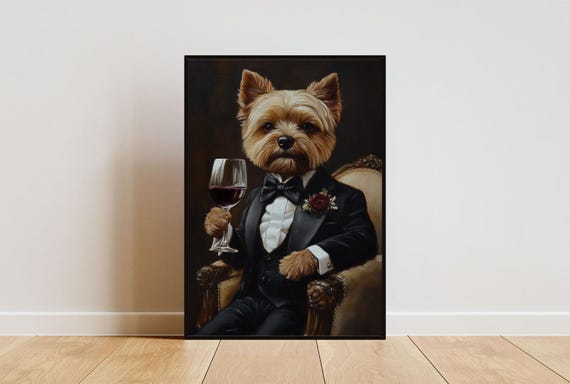 Biewer Terrier In Tuxedo Poster Biewer Terrier In Suit Print Biewer Terrier Portrait Dog Living Room Poster Funny Biewer Terrier Art