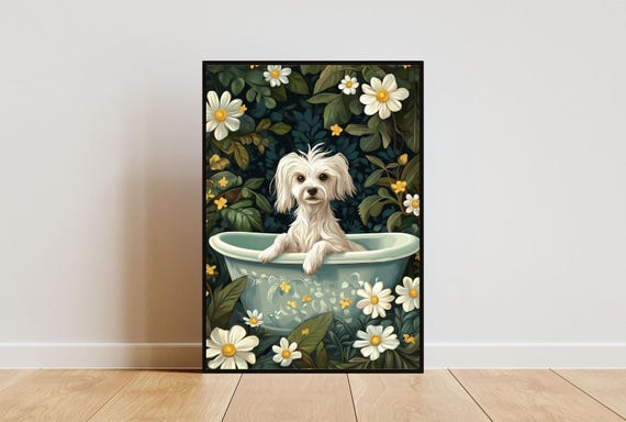 Chinese Crested Dog In Bathtub Poster Funny Dog Poster Chinese Crested Bathroom Print Chinese Crested Bath Poster Dog Bathroom Wall Art