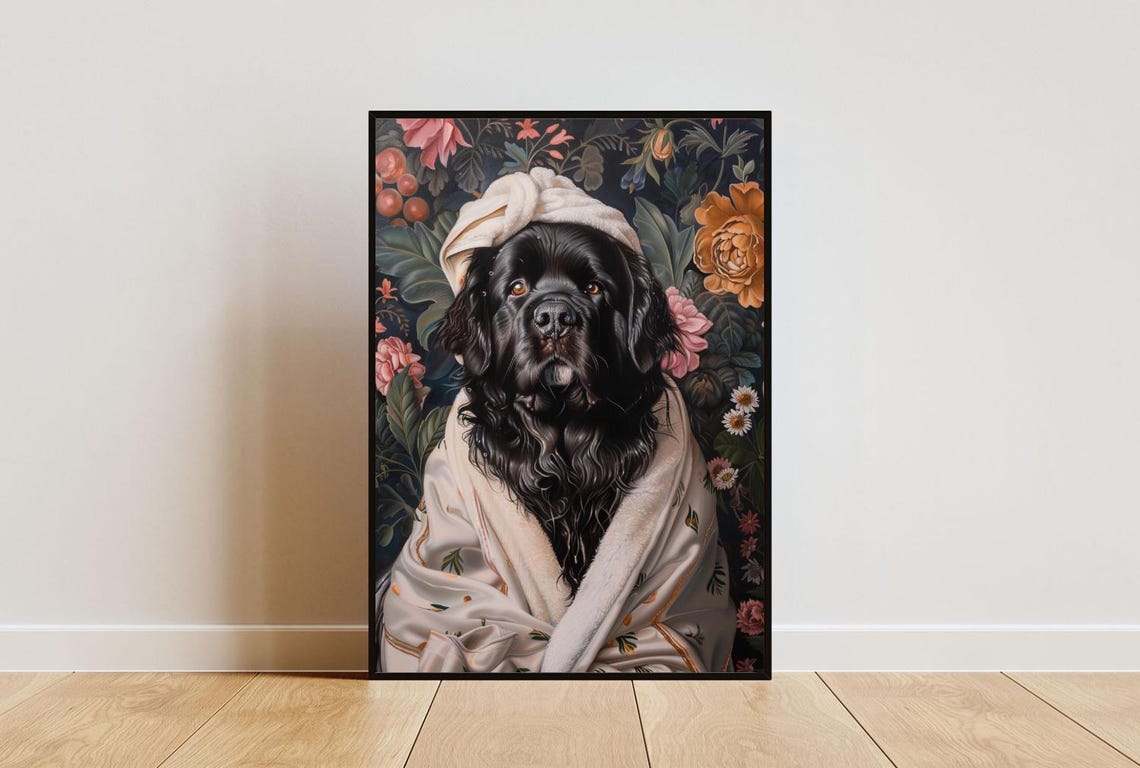 Newfoundland In Bathrobe Spa Day Portrait Funny Black Dog Poster