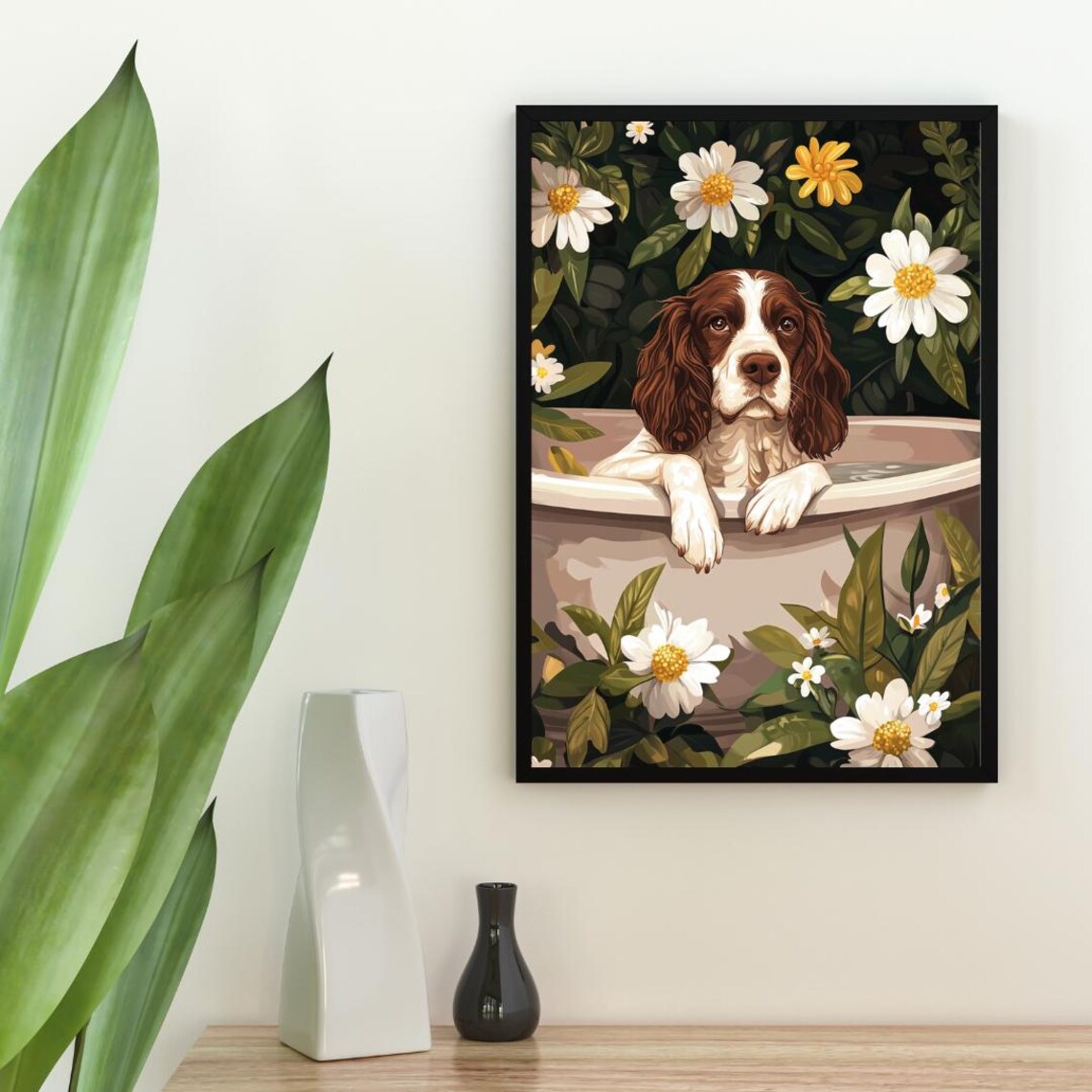 English Springer Spaniel Bath Poster, Funny Dog Art Print - Image 2