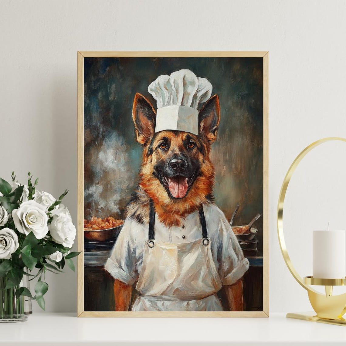 German Shepherd Chef Dog Portrait Cooking Kitchen Art Poster - Image 3