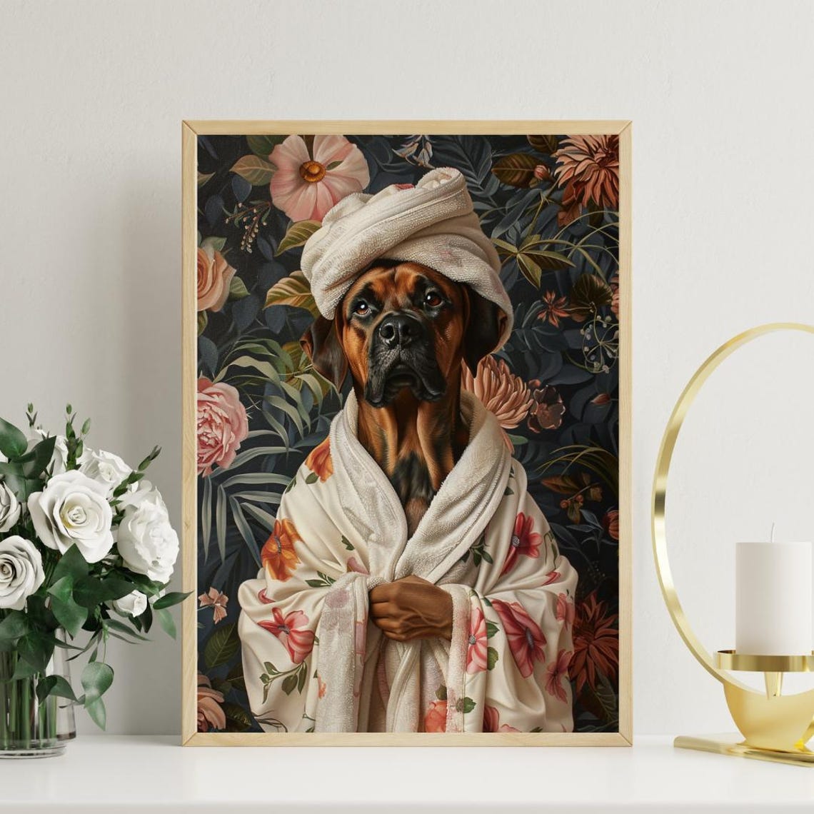 Cute Rottweiler Dog in Bathrobe Fun Bathroom Spa Day Art Poster - Image 3