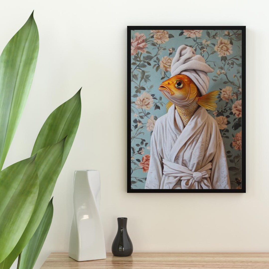 Goldfish In White Bathrobe With Towel Turban Funny Animal Poster - Image 2