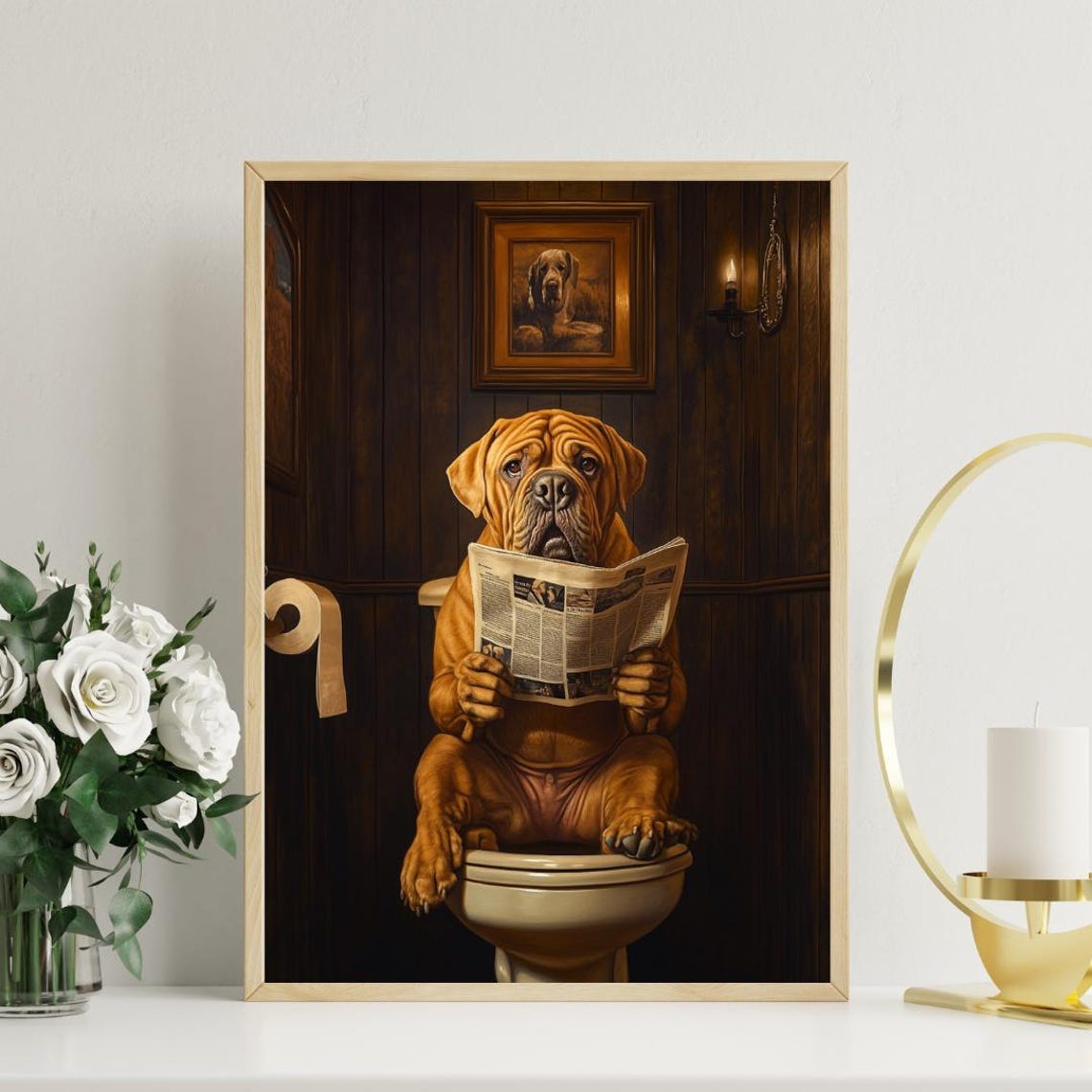 Mastiff On Toilet Poster Dog Poster Mastiff Bathroom Print Dog Toilet Wall Art Mastiff Portrait Dog Bathroom Poster Mastiff Dog Print - Image 3