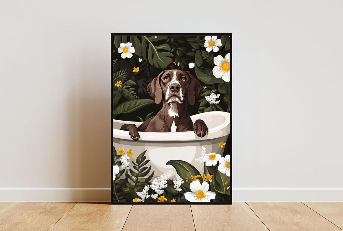 German Shorthaired Pointer In Bathtub Poster Funny Dog Poster German Shorthaired Pointer Bathroom Print German Shorthaired Pointer Bath