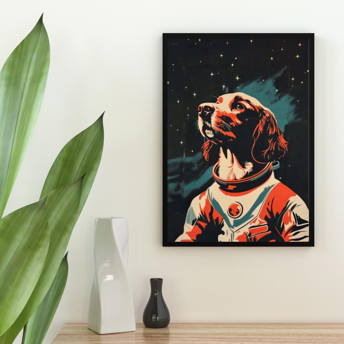Boykin Spaniel Astronaut Retro Space Suit Stars Night Sky Portrait Poster - Image 2