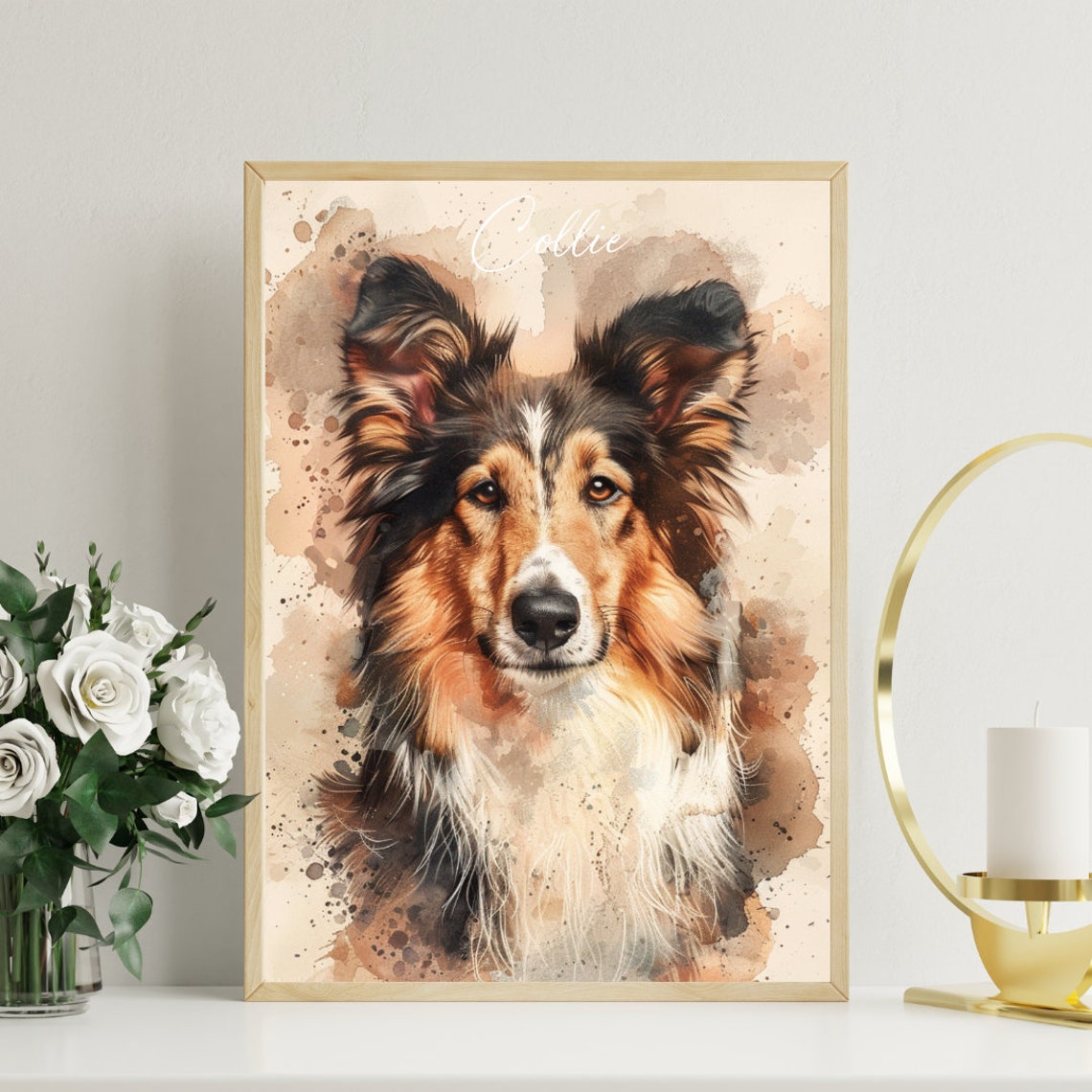 Collie Poster Dog Poster Collie Print Dog Wall Art Personalised Dog Photo Dog Collie Watercolour Pet Portrait Pet Portrait Dog - Image 3