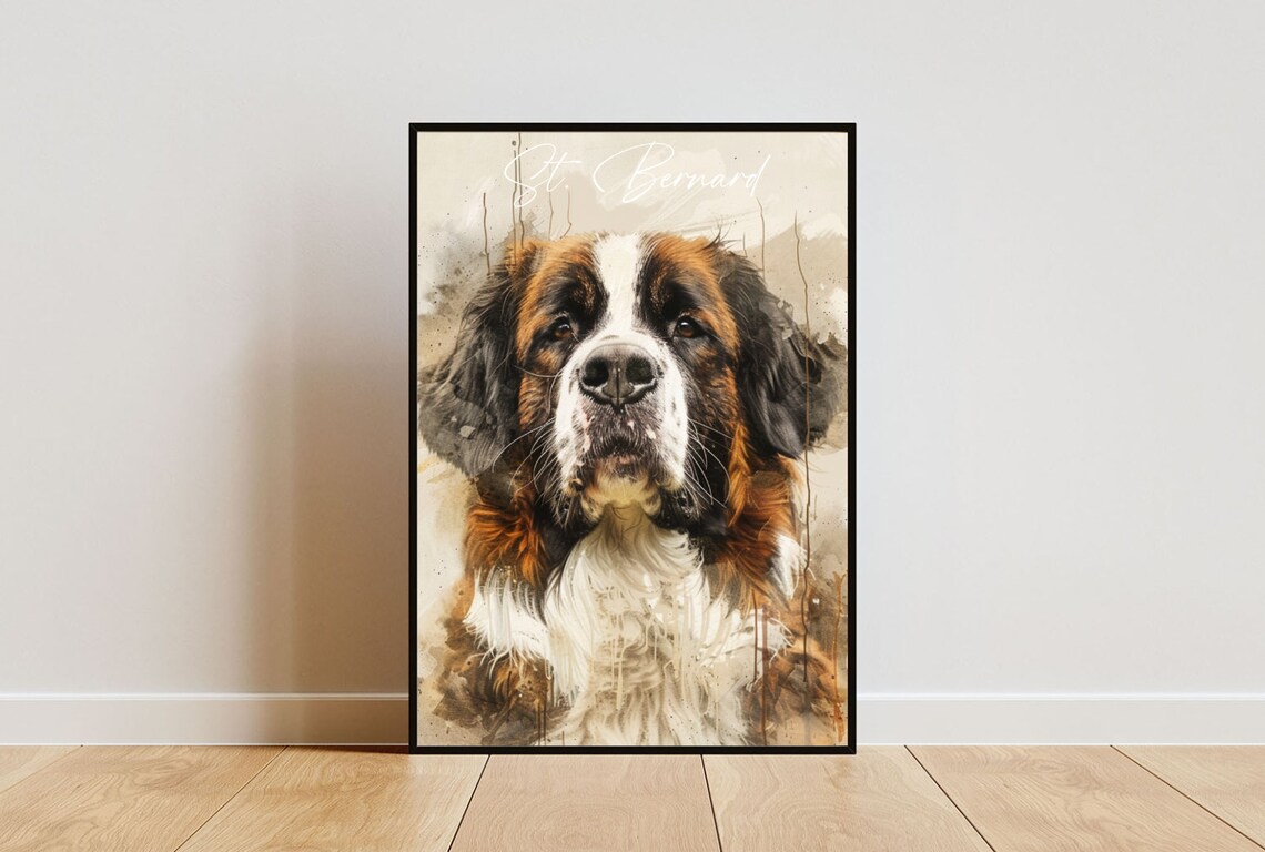 St. Bernard Watercolor Dog Portrait Poster for Dog Lovers Gift
