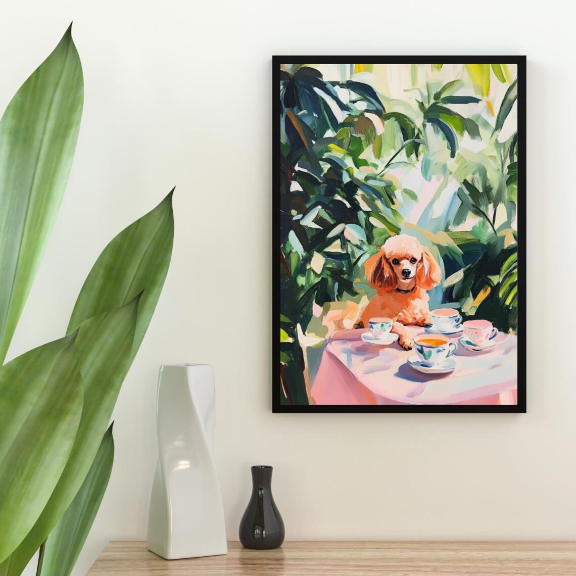 Poodle Dog Garden Tea Party Pastel Oil Painting Style Poster - Image 2