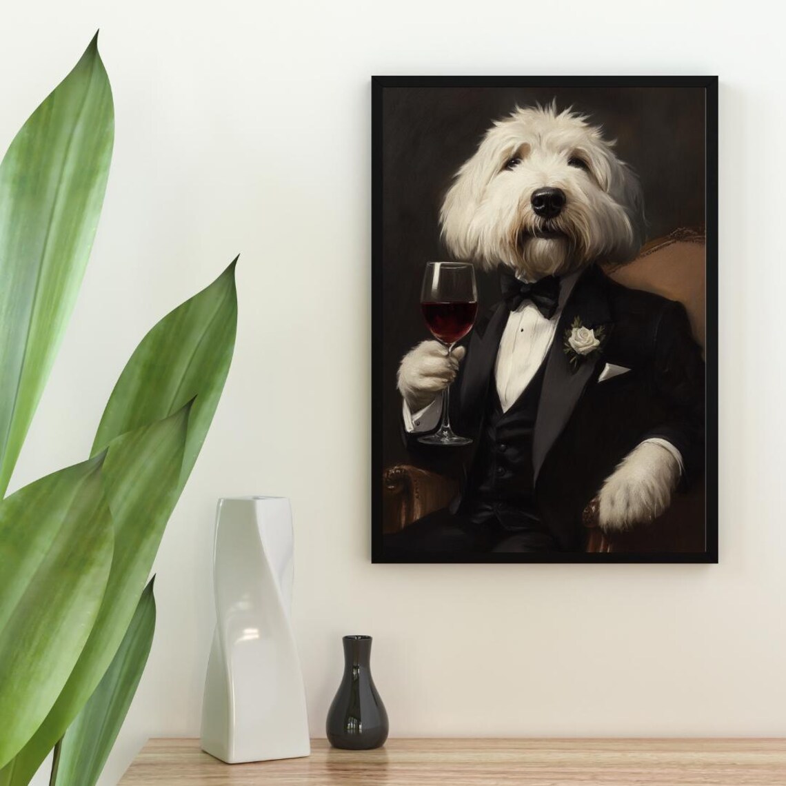 Old English Sheepdog in Tuxedo Portrait Art Print - Image 2