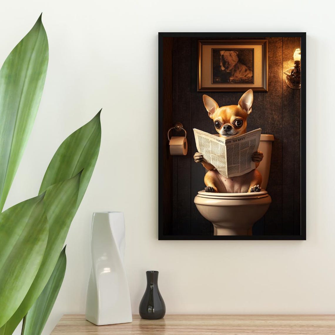 Chihuahua On Toilet Poster Dog Poster Chihuahua Bathroom Print Dog Toilet Wall Art Chihuahua Portrait Dog Bathroom Poster Dog Print - Image 2