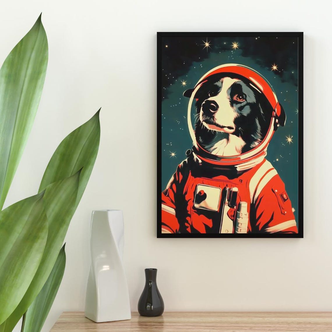 Border Collie Astronaut Retro Space Dog Pop Art Portrait Poster - Image 2