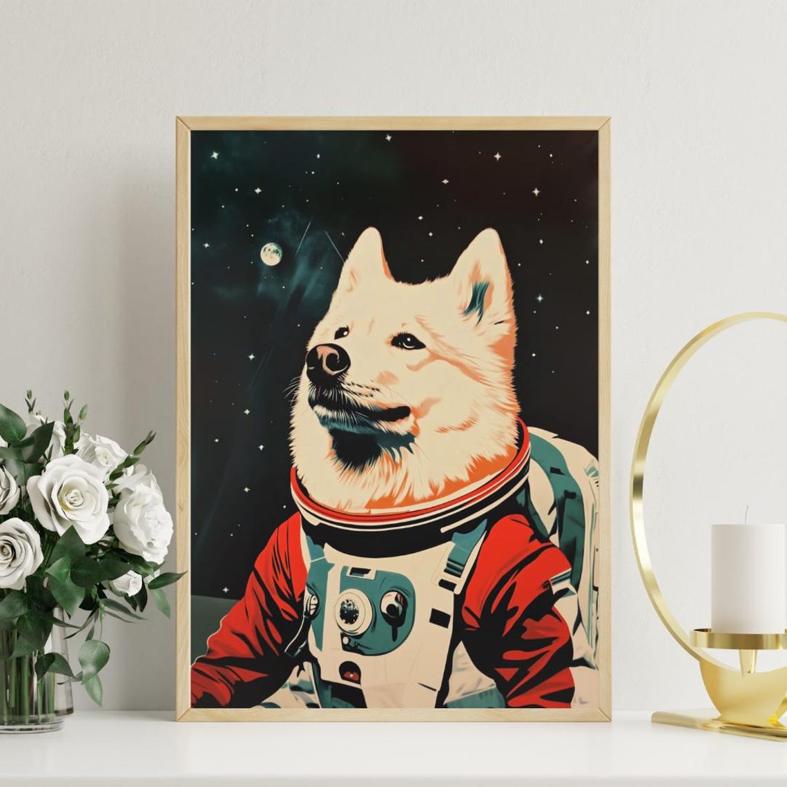 Samoyed Astronaut Retro Space Dog Pop Art Portrait Poster Gift - Image 3