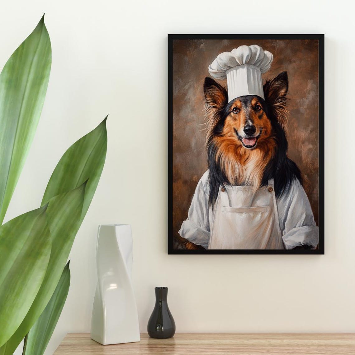 Collie Chef Hat Apron Portrait Funny Dog Kitchen Wall Poster - Image 2