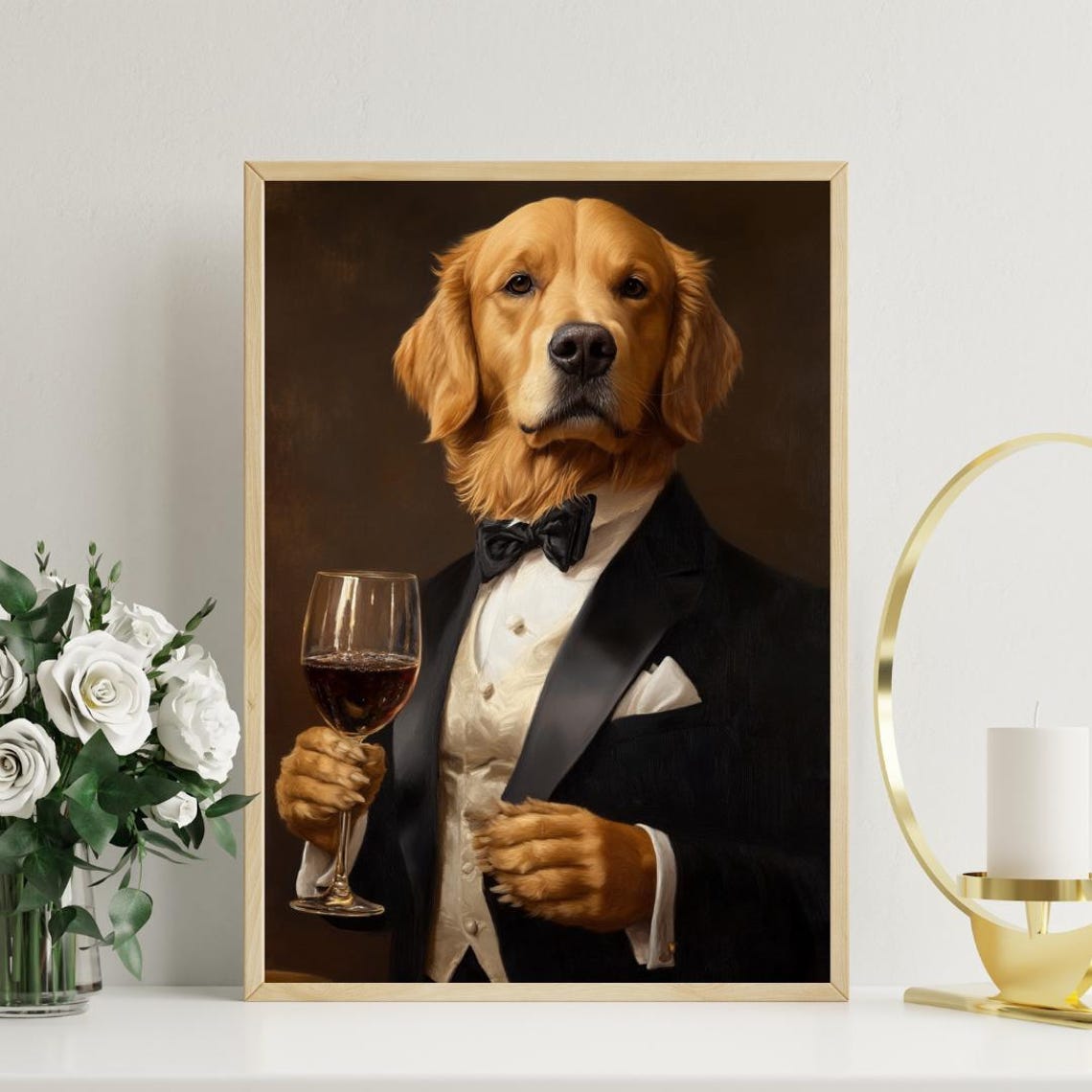 Golden Retriever In Tuxedo Poster Dog Poster Golden Retriever In Suit Print Dog Wall Art Golden Retriever Portrait Funny Retriever Art - Image 3