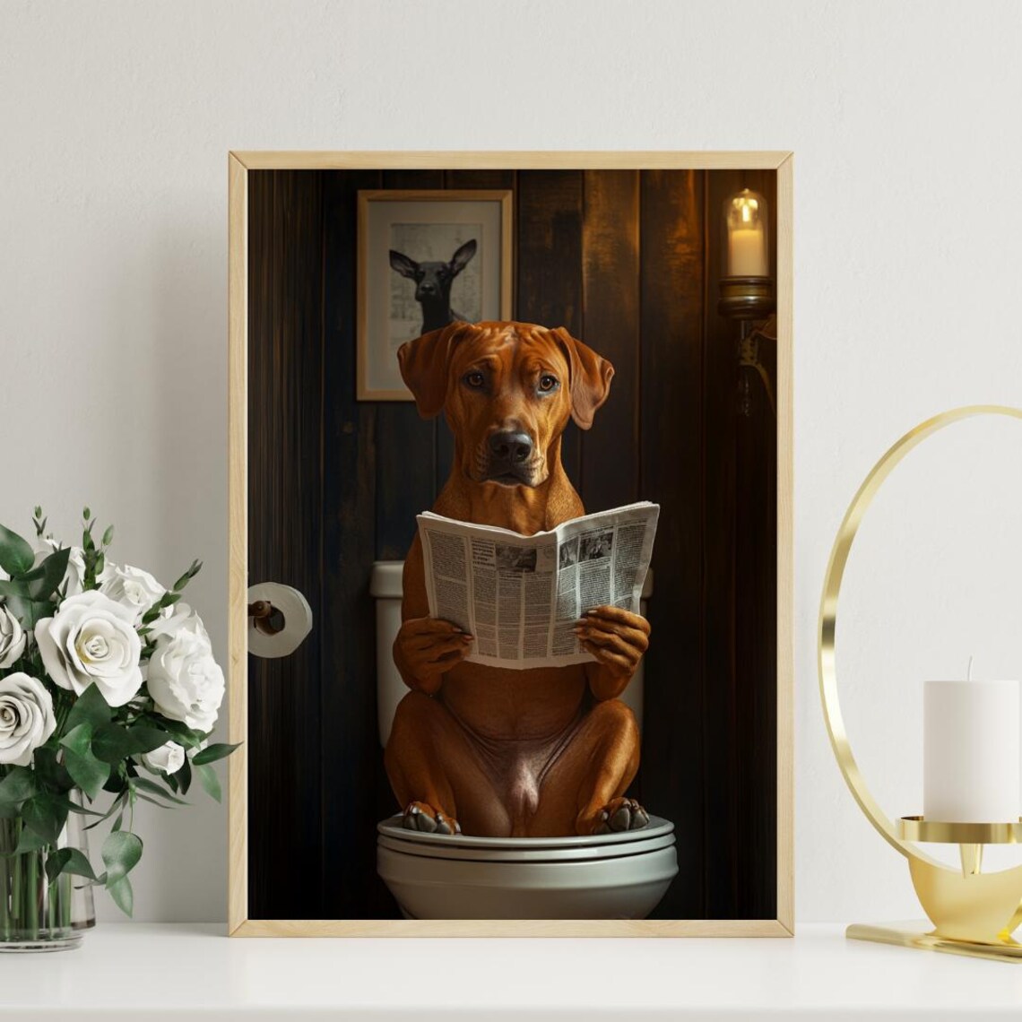 Rhodesian Ridgeback Bathroom Dog Poster Print - Image 3