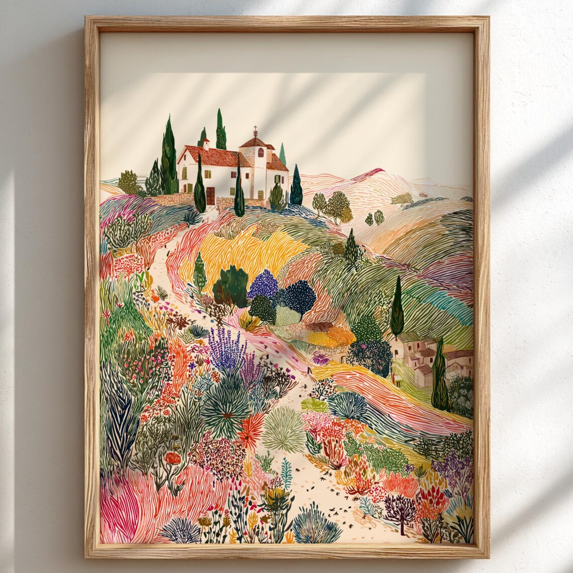 Lavender Twilight Hillside Villa Wildflower Meadow Pastel Art Print