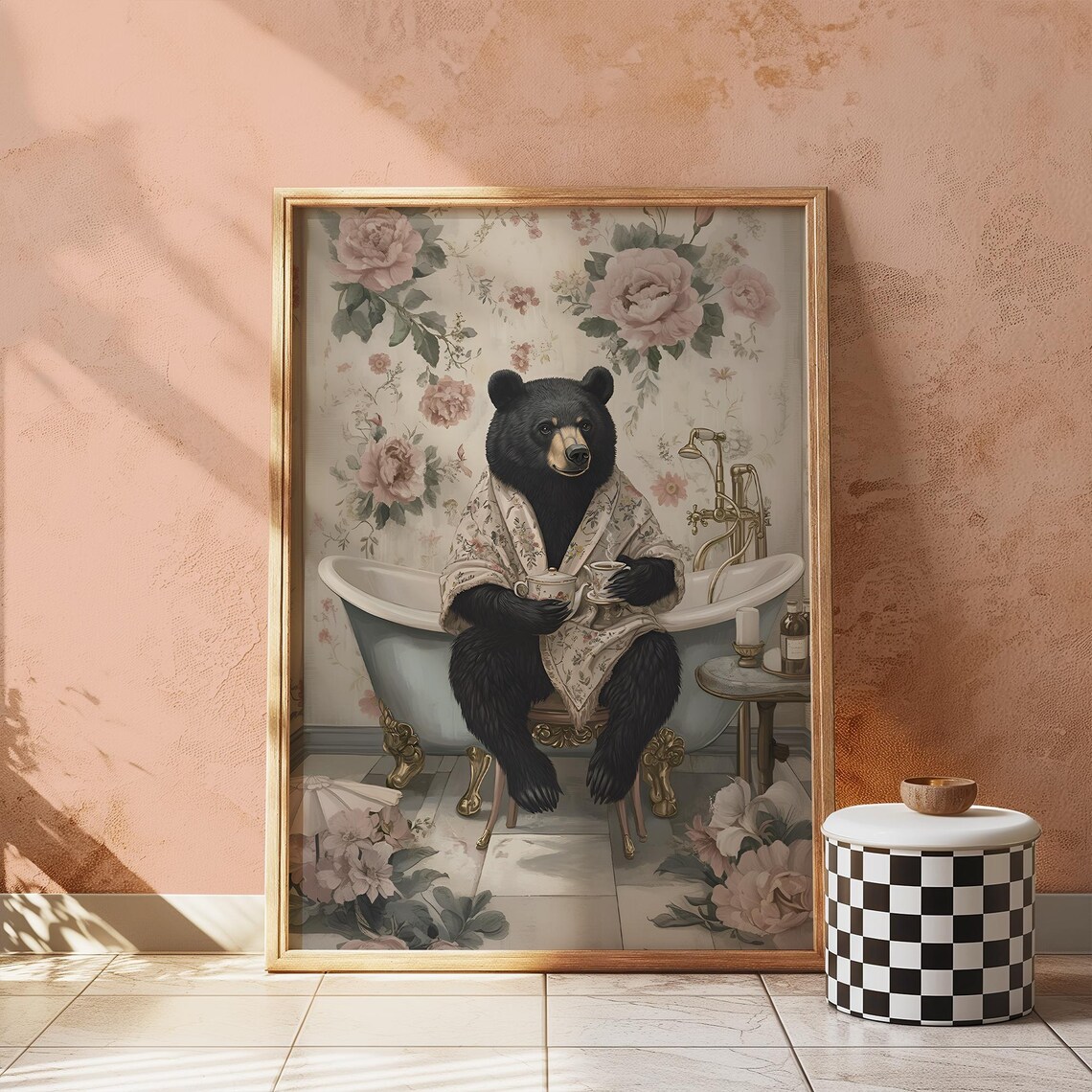 Bathroom Wall Art Bear Decor Funny Prints Vintage Rustic Animal