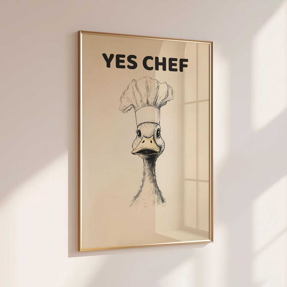 Yes Chef Duck Wearing a Chef Hat Black Text Funny Kitchen Poster