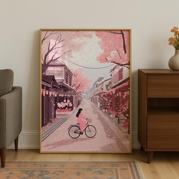 Japanese Wall Art Kyoto Print Poster Japandi Wabi Sabi Trendy Light Pink