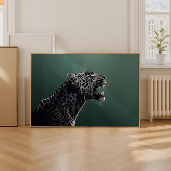 Leopard Print Sage Green Wall Art Extra Large Cheetah Dopamine Decor Preppy Maximalist