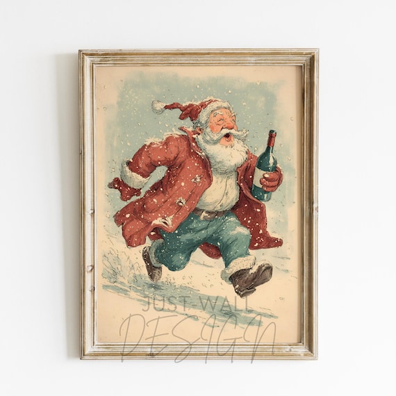 Funny Santa Christmas Wall Art Vintage Print Holiday Decor Gift Festive Poster