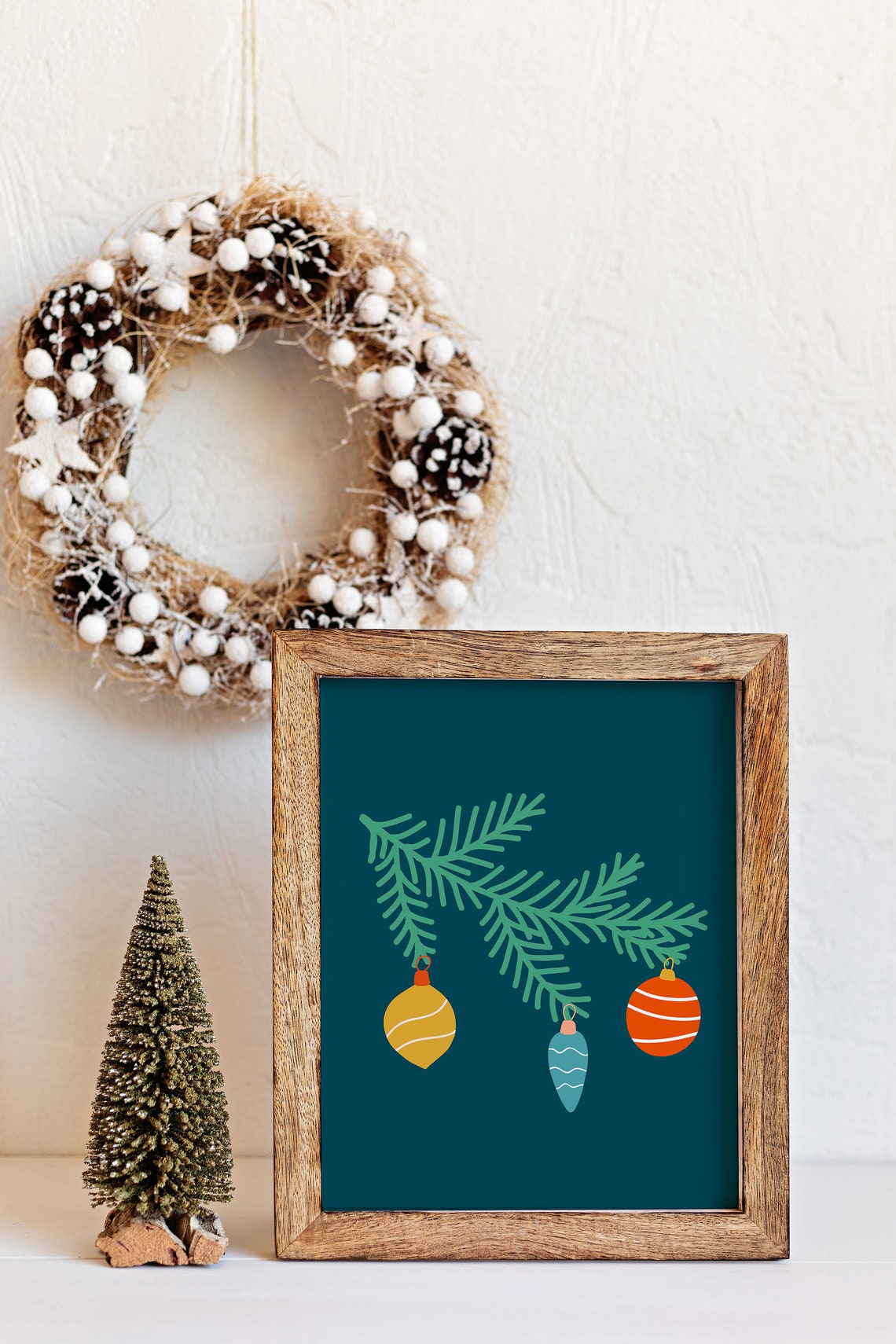 Retro Christmas Pine Branch Ornaments Holiday Wall Decor Poster - Image 3