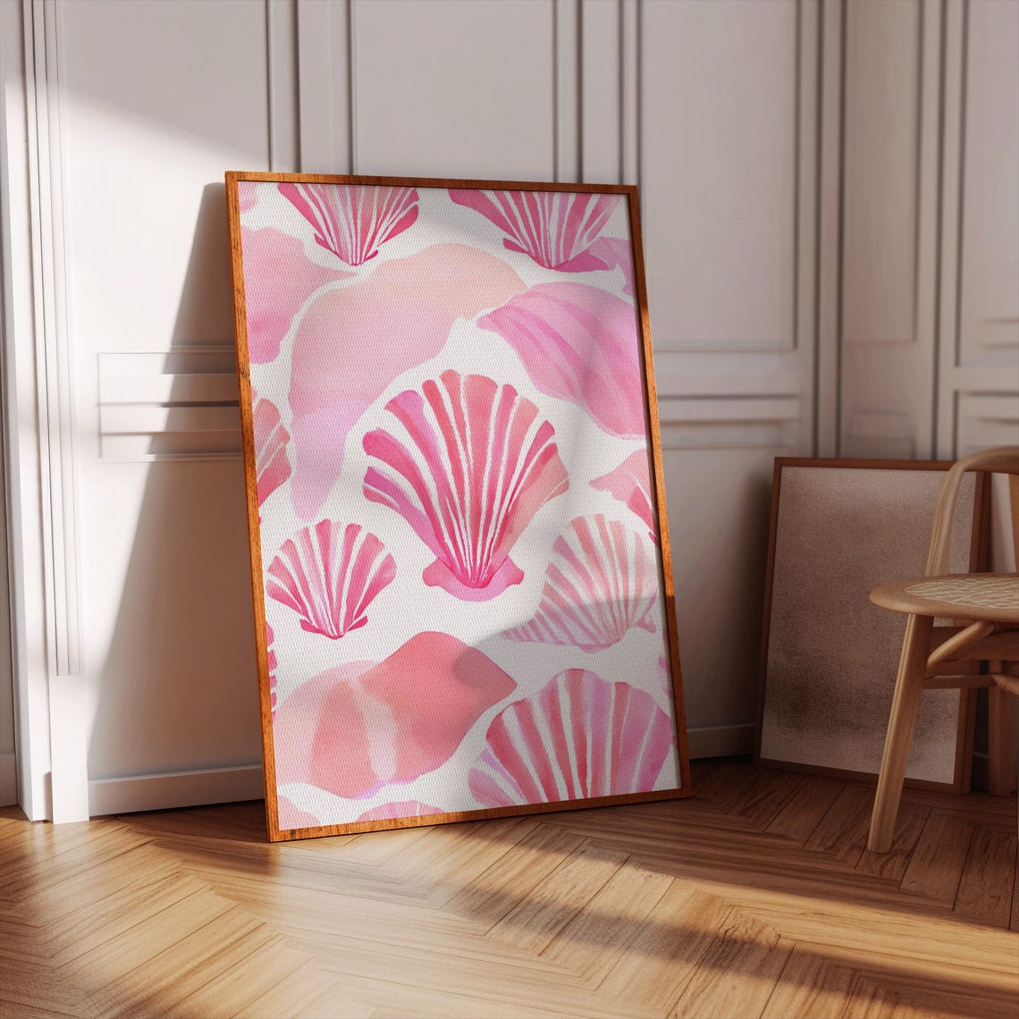 Pink Seashell Pattern Poster Coastal Watercolor Beach House Decor - Image 3