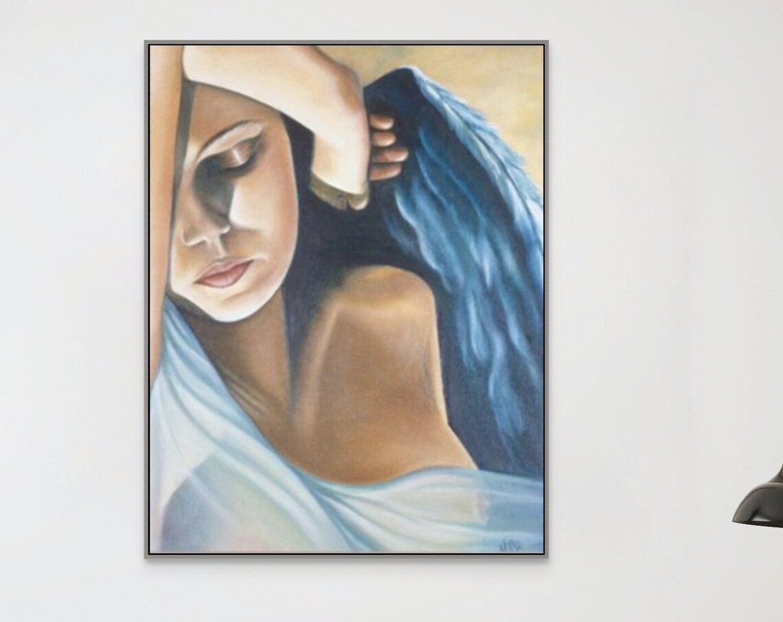 Sleeping Angel Blue Wings Serene Heavenly Woman Portrait Poster - Image 5