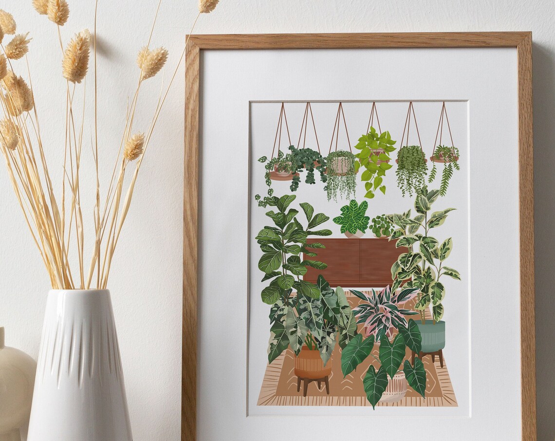 Hanging Plants Above Indoor Jungle Nook Botanical Illustration Poster - Image 2