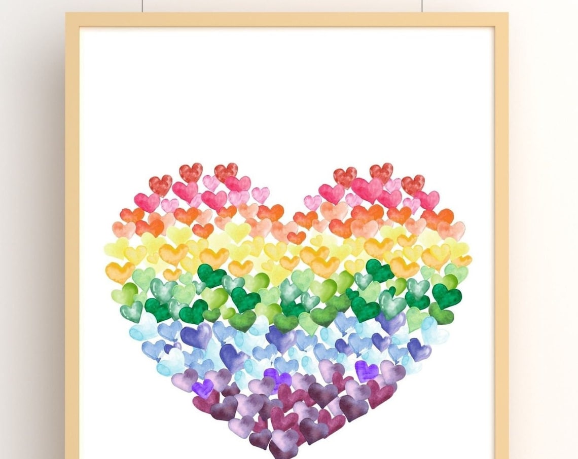 Rainbow Watercolor Hearts Love LGBTQ Pride Nursery Sweet Art Print