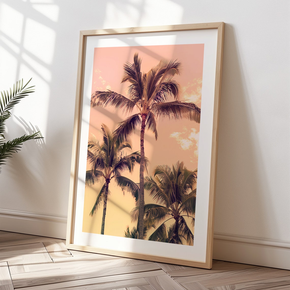 Pink Palm Trees At Sunset Pastel Tropical Beach Photography Poster