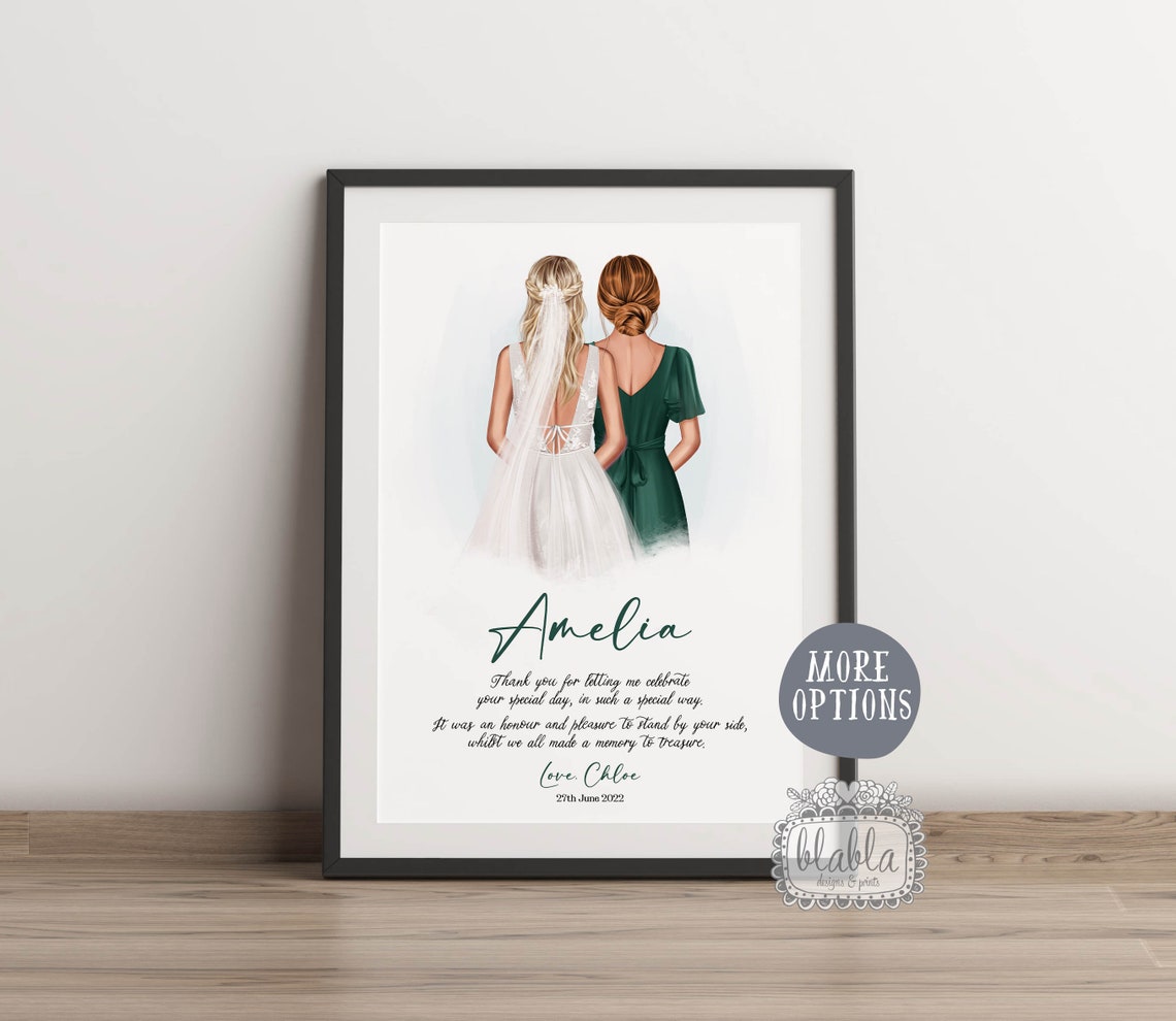 Personalised Gift For Bride Wedding Gift For Bride Wedding Keepsake Gift Maid Of Honour Gift Bridesmaid Gift Bridesmaid Print - Image 2