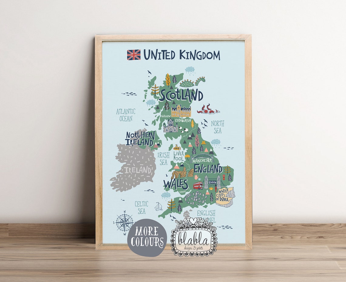 United Kingdom Illustrated Landmarks Map Kids Educational Wall Art - Image 2