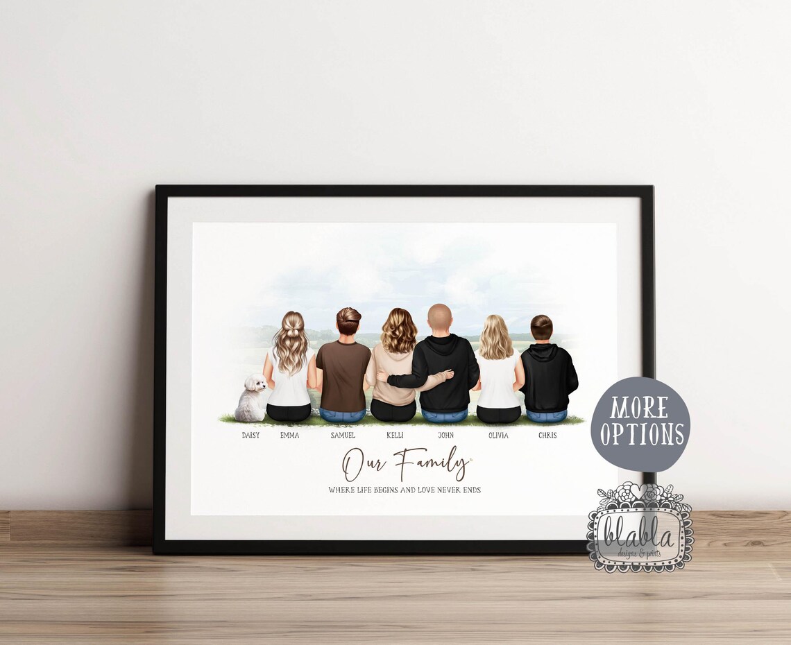 Family Of Five With Two Dogs Seated Custom Portrait Wall Art - Image 2
