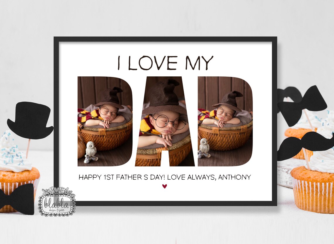 I Love My Daddy Photo Letters Happy 1st Fathers Day Baby Gift Print - Image 2