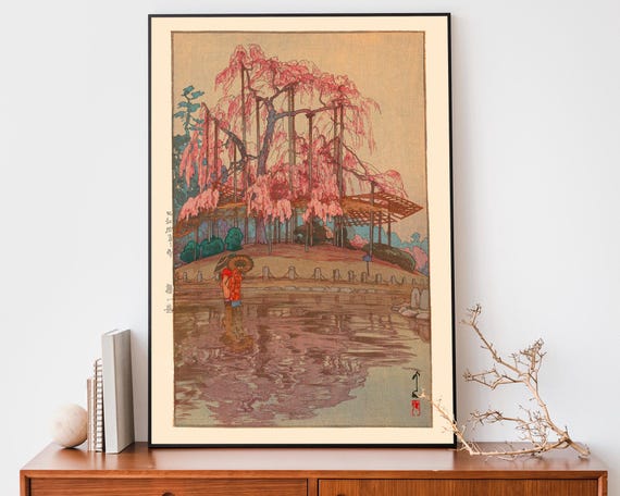 Vintage Japanese Print Cherry Blossom By Yoshida Hiroshi Woodblock Art Japandi Decor Botanical Wall Art