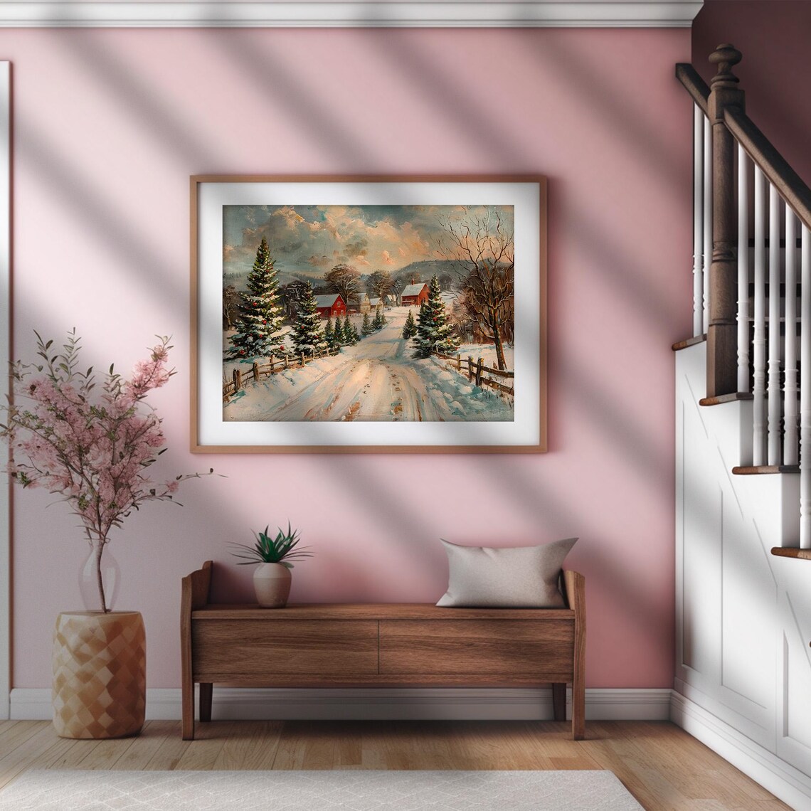 Snowy Christmas Village Vintage Christmas Art Print - Image 2