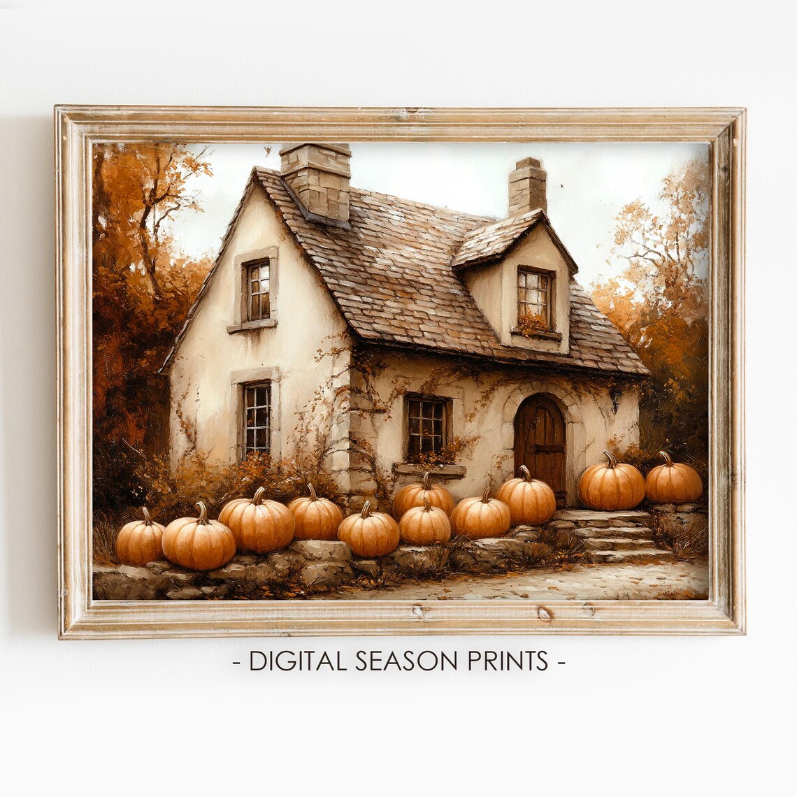 Autumn Cottage Pumpkins Front Porch Rustic Fall Farmhouse Village Poster