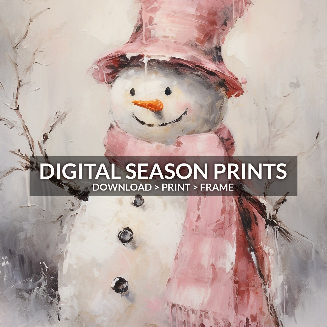 Vintage Pink Snowman with Pink Hat Scarf Roses Holiday Poster - Image 5
