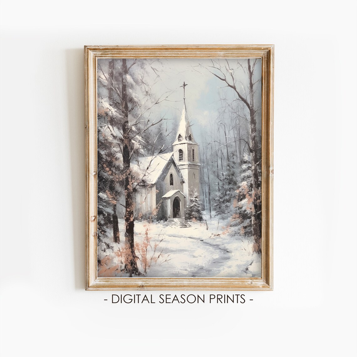 Old Country Church Winter Snowy Landscape Art Print