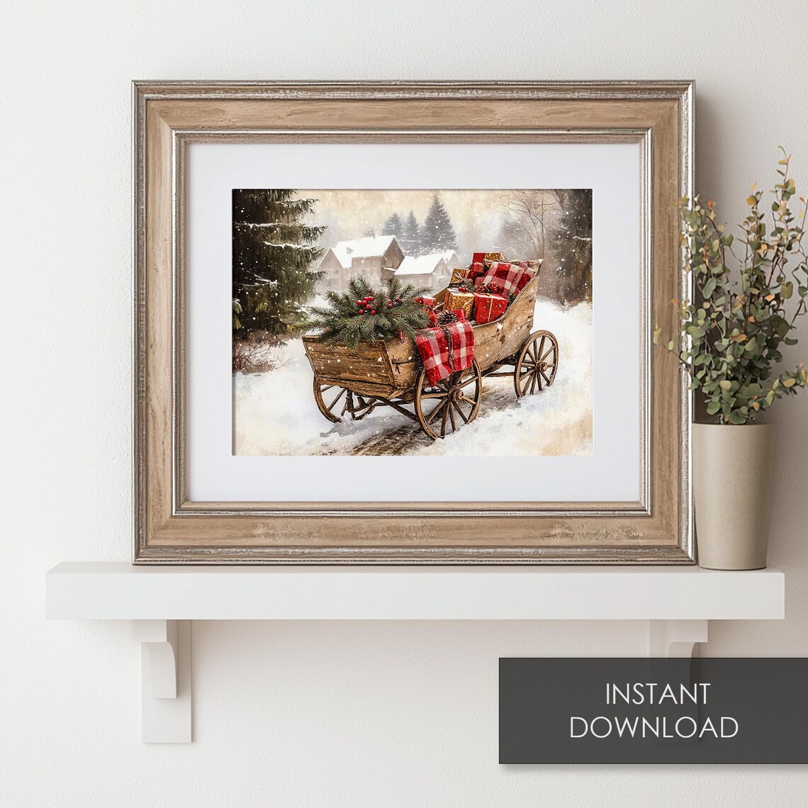 Vintage Winter Sleigh Christmas Art Print, Rustic Decor - Image 6